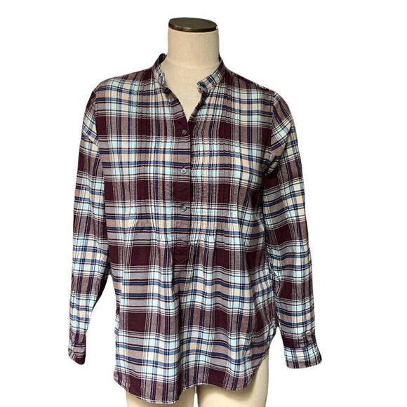 Lands' End Wm Plaid Cotton Flannel Pintuck Button Blouse Sz 6 Roll Tab 210H - Picture 2 of 9